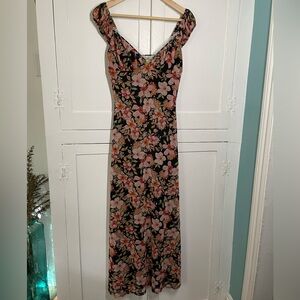 NEW Black and Pink Floral Mesh Midi Dress